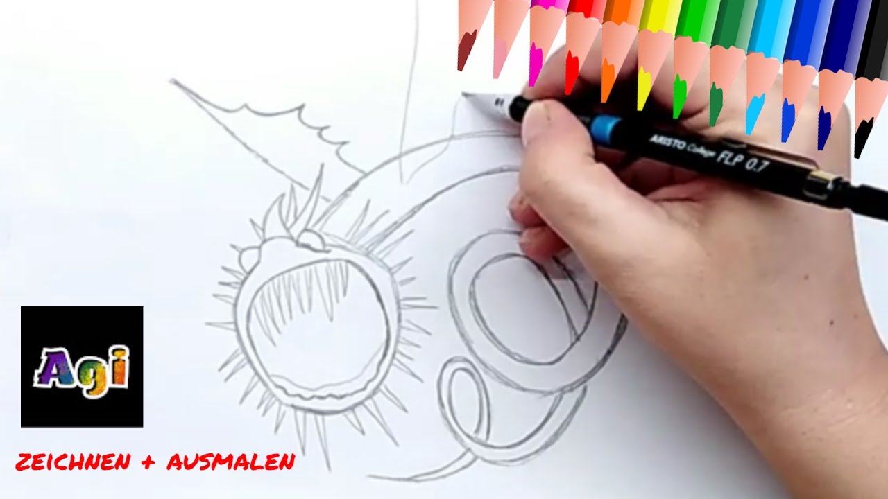 Wie zeichnet man einen einfachen Drachen? ❄️ Malen mit Agi ❄️ Schritt für  Schritt - Tutorial, image size:1280x720