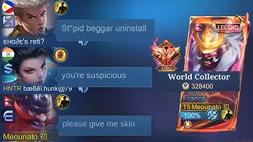 FRANCO “NO SKIN” BUT WORLD COLLECTOR PRANK ~ PART 2 | THEY THINK AM POOR  💀 ~ MOBILE LEGENDS