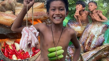 Decko streams, chapter: Primitive Foodie KH #012 Cooking Pork Belly on the Rock