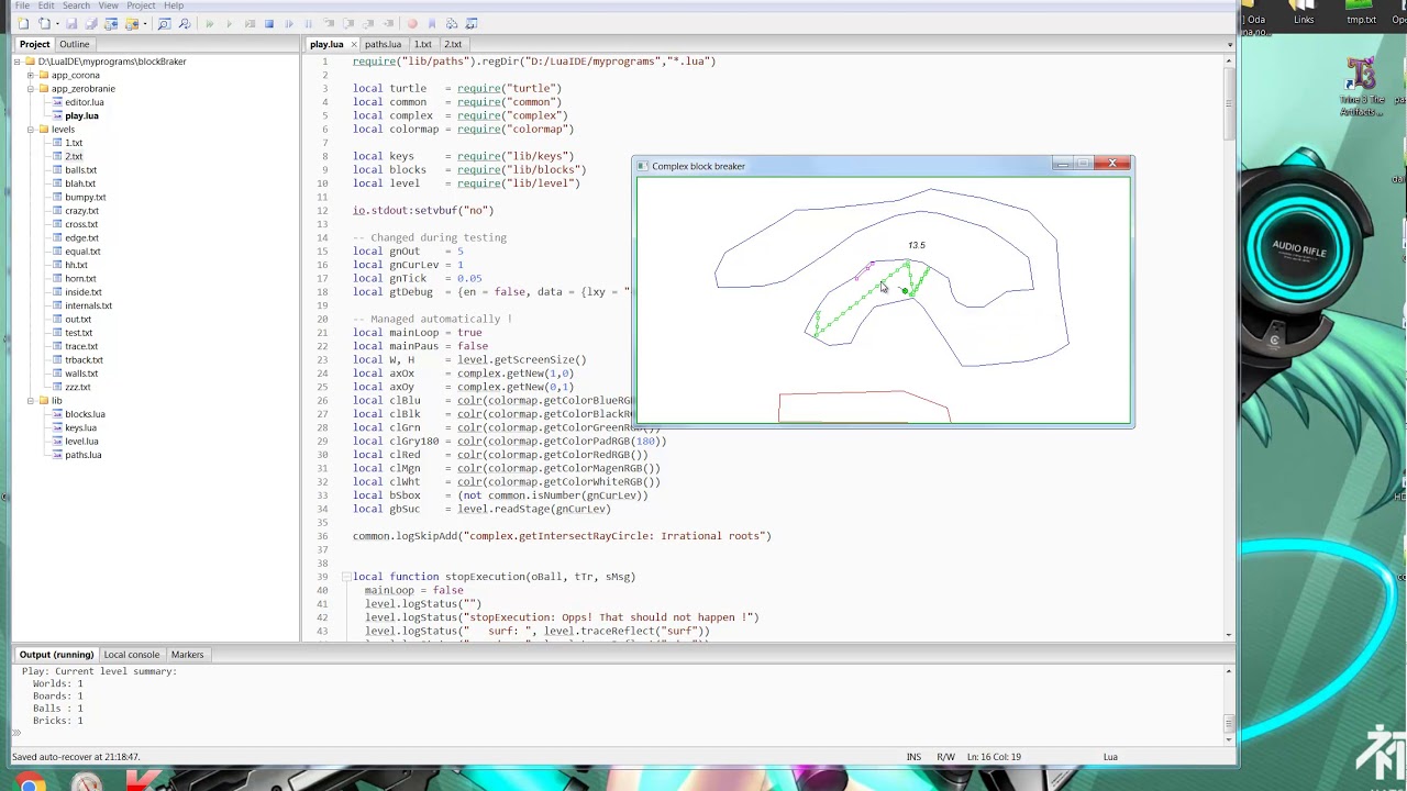 Coding a game in Lua using the complex library - YouTube