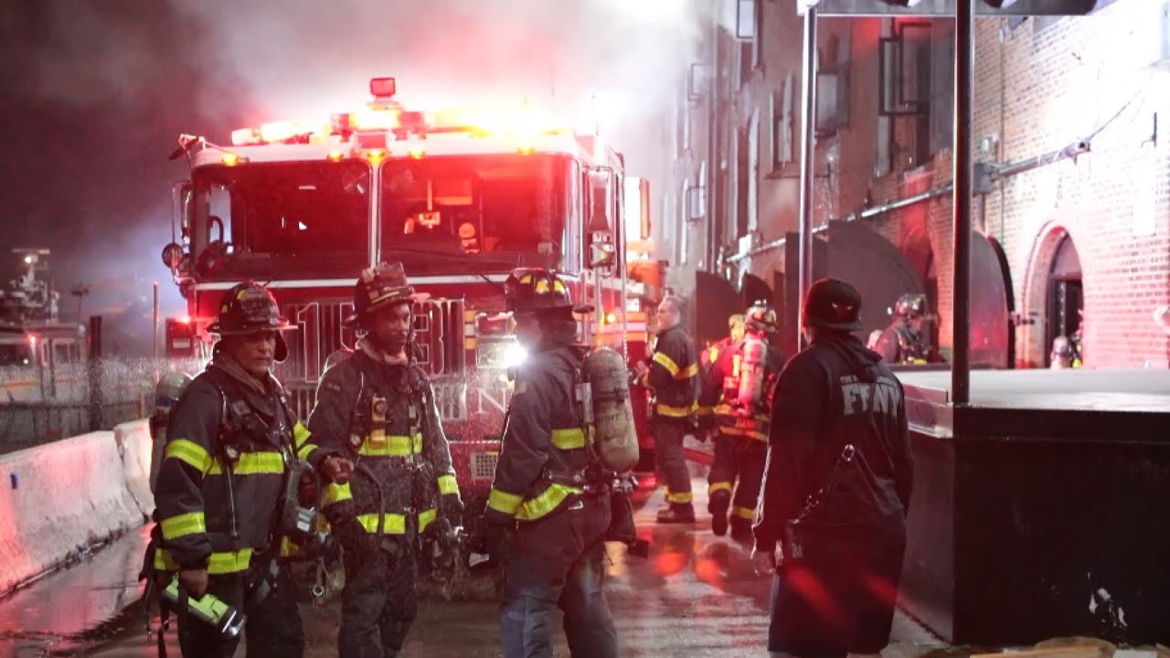 Massive 5 Alarm Fire in Red Hook Artist Warehouse - BROOKLYN 