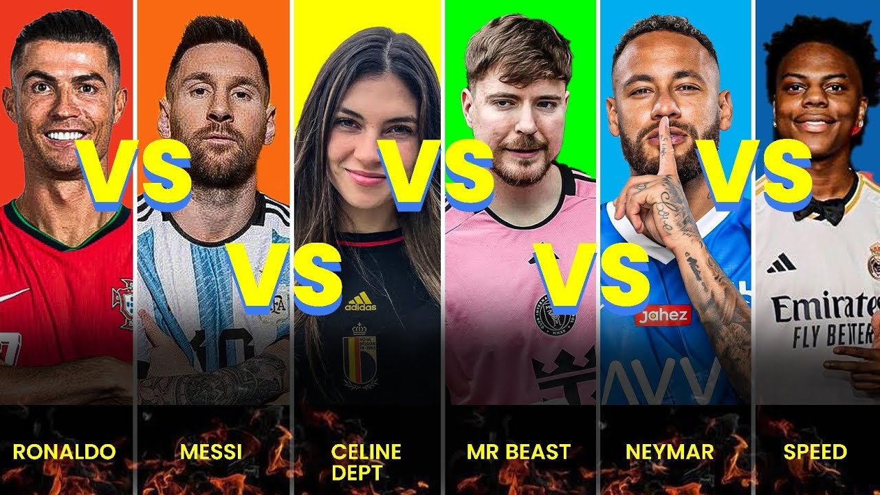 Comparison: Ronaldo vs Messi vs Céline vs Mr beast vs Neymar vs Speed