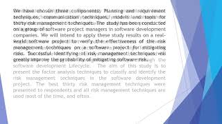 Classification and Identification of Risk Management Techniques for Mitigating Risks with Factor Ana