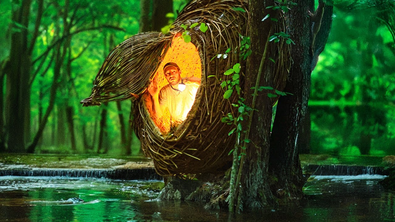 Building a Giant Tree Nest | My Forest Survival Shelter (Bushcraft)