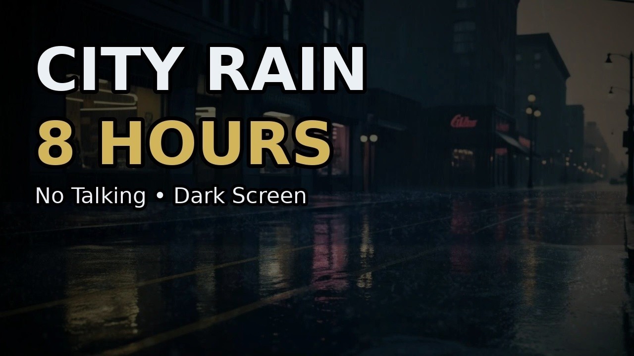 City Rain at Night 🌧️ Soft Distant Traffic (8 Hours) | No Talking, Dark Screen