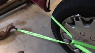 How to strap a car to a trailer for my kids (use a larger strap!)