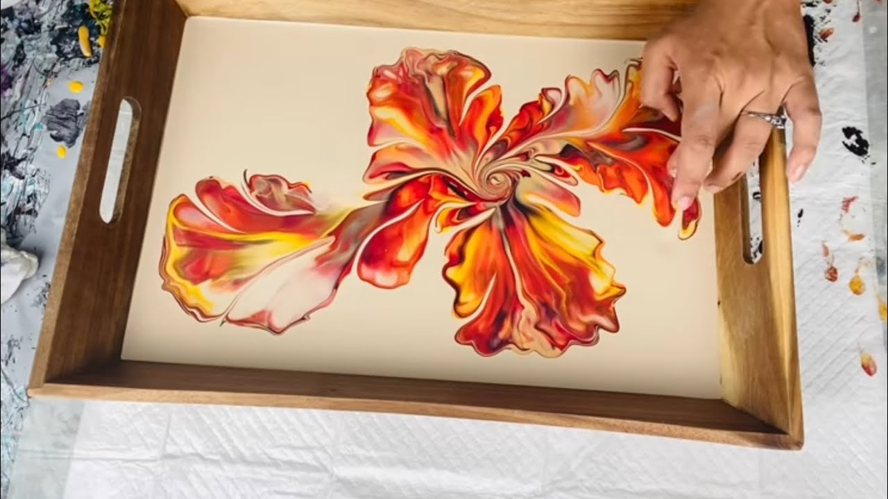 GORGEOUS!! Botanical- Dutch Pour Tray! Fluid Art/Acrylic Pouring Art- Fuctional Art 🍁🍂
