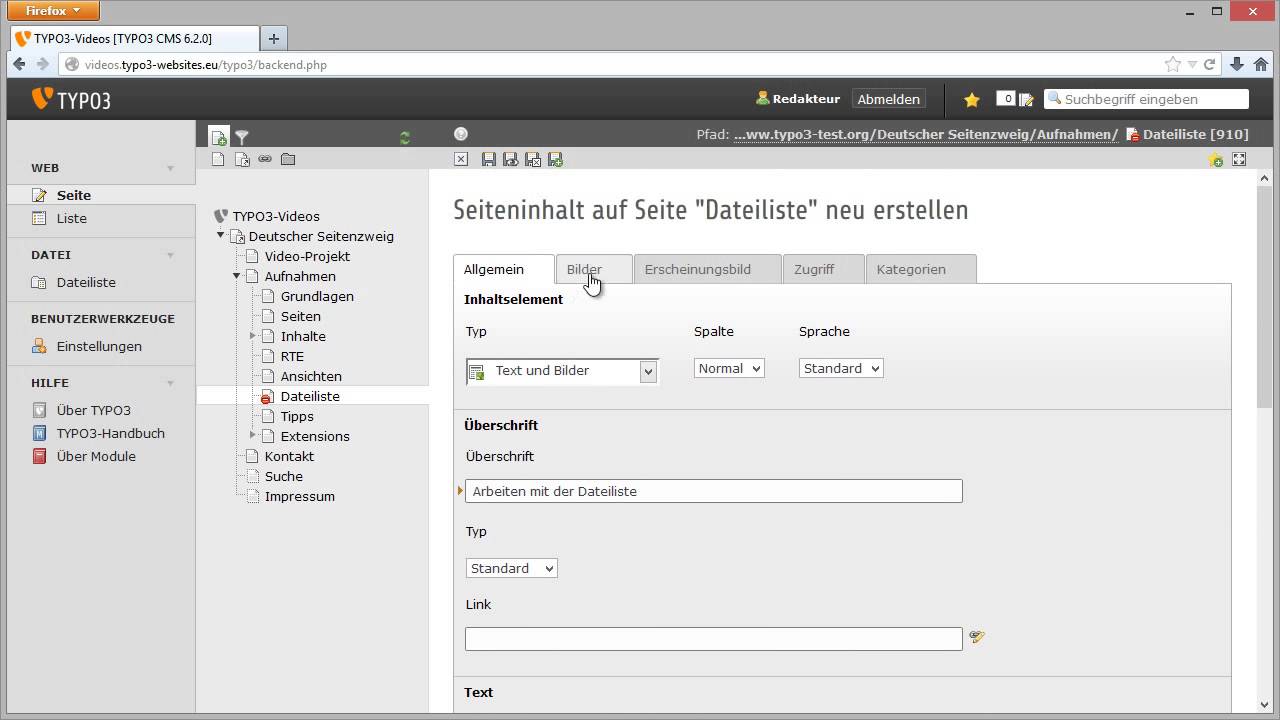 TYPO3 6.2: Schnelleinstieg / Crash course