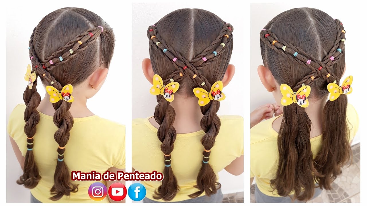 Penteado Infantil com elásticos coloridos e Maria Chiquinha 