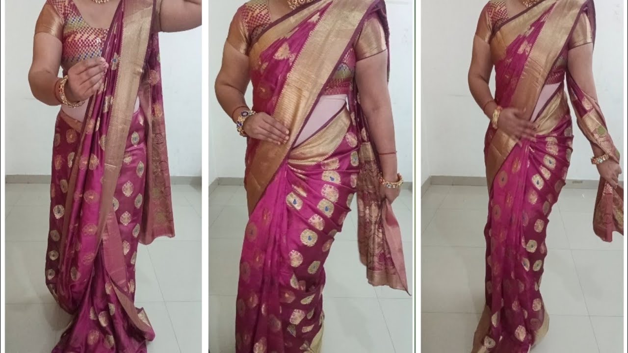 How to parfect side -sholder pleats /kanjivaram silk saree draping tutorial /wedding special 😍💫
