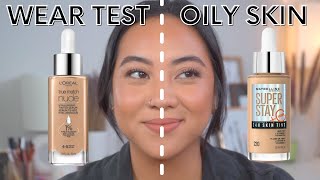 MAYBELLINE SKIN TINT VS L'OREAL TINTED SERUM COMPARISON | DEMO + WEAR TEST