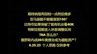 下周PCE 纳指会怎么走？冲高回档？亚马逊能不能看涨到150？比特币如果突破了就有机会看4OK 特斯拉短期进入休息调整区间TNA 怎么办？俄罗斯内战20年美债会成为避险资产？