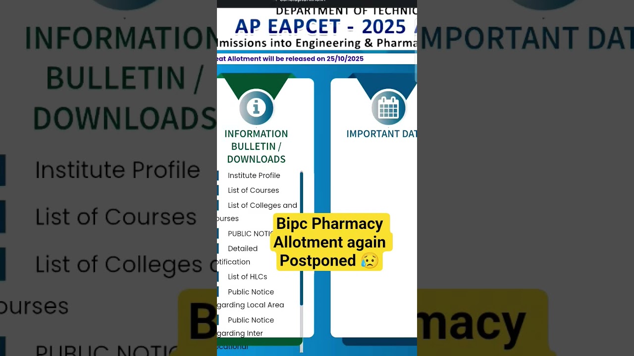AP Eamcet Bipc B Pharmacy & Pharm.D seat allotment postponed | Bipc counselling 2025 