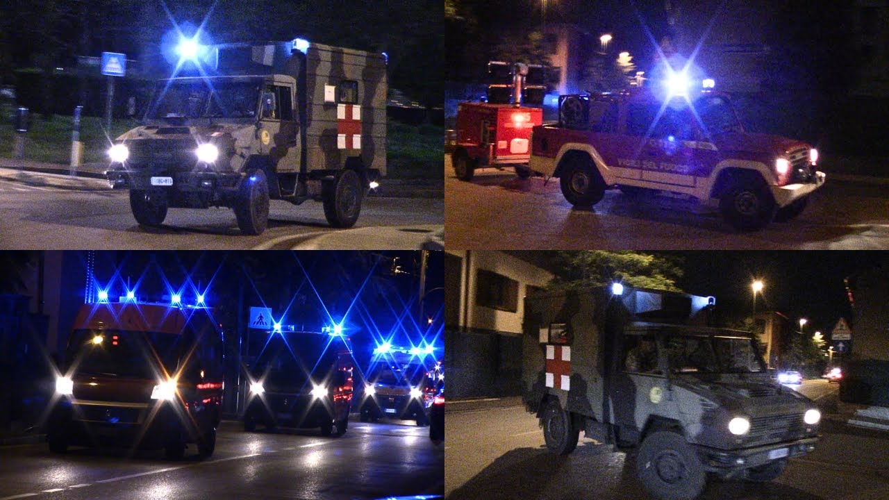 MAXIEMERGENZA ARRIVO ESERCITO ITALIANO IN SIRENA+VIGILI DEL FUOCO+AMBULANZE IN SIRENA