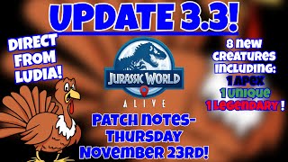 OFFICIAL TEASER- UPDATE 3.3 COMING |Jurassic World Alive| RELEASE NOTES on 11/23/23