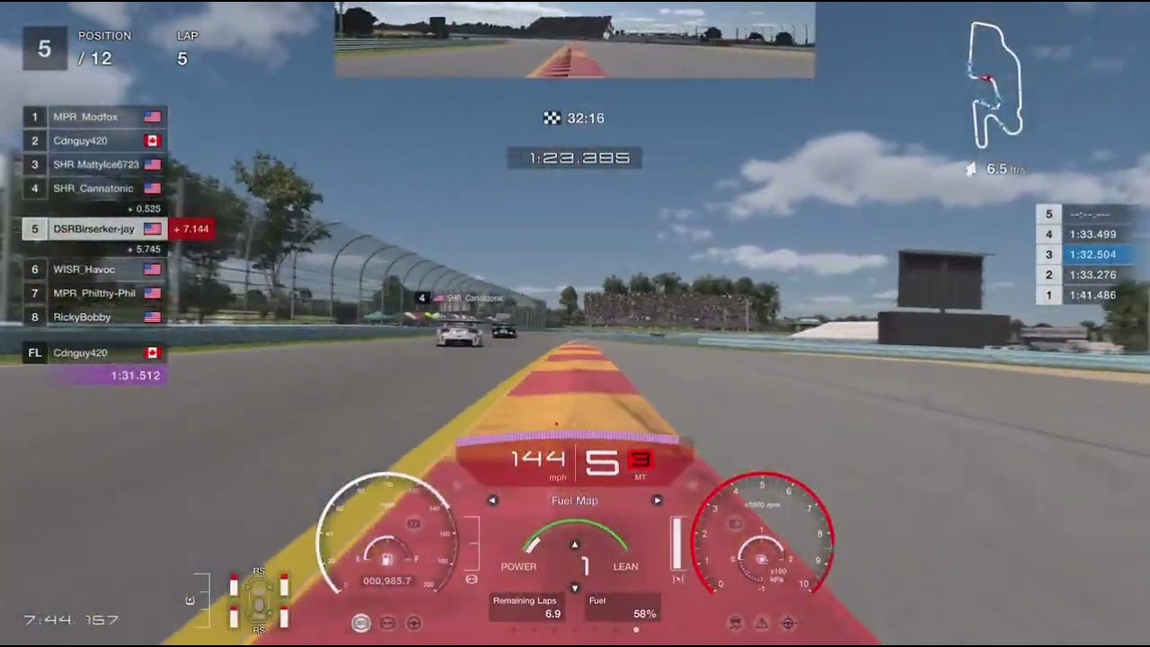 Joined Side Hustle Racing league for a 40 min GR2 race at Walkins Glenn BoP full tune tires4x/fuel2x