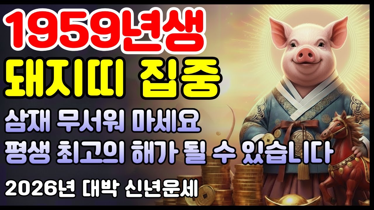 1959년생 돼지띠 68세 2026년 운세 드디어 횡재운이 터진다 올해 놓치면 후회할 인생역전의 해가 왔습니다