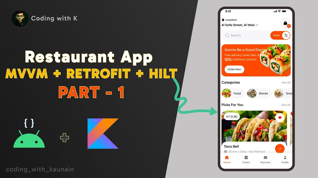 Food Ordering - Restaurant App  Part-1 | Android Studio | MVVM | Retrofit | DI | Interview Project