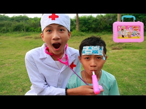 Kids Play Pretend Doctor Take Care Brother! Kids Play Football Outdoor Playground Song Children