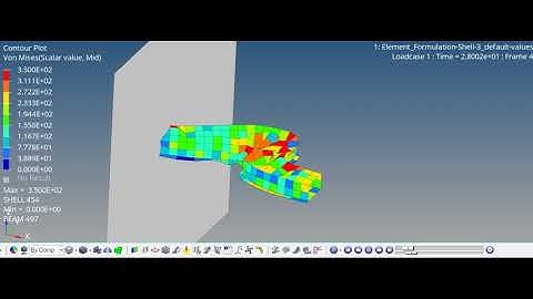 Simulation of beam using default properties in HyperView - Von Mises Stress Contour