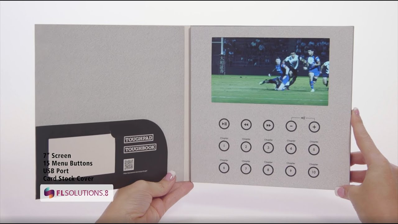 Video Folder Marketing: 7" Screen, TEN Videos, Pocket, 15 Menu Buttons - Product Example: Panasonic