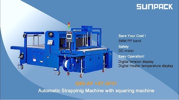 Sunpack Q6000AP+XT-AF01 high speed corrugated box strapping machine and squaring machine 13794861030