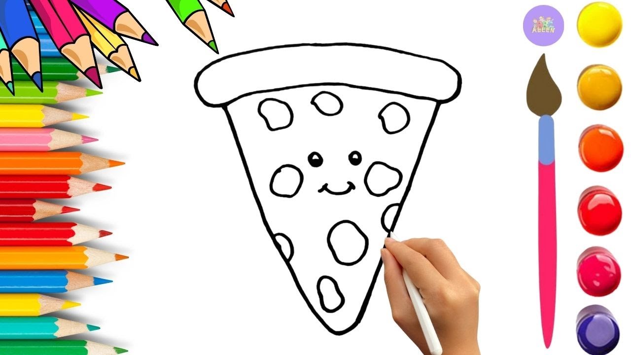 How To Draw cute Tea Pizza Drawing, Painting & Coloring For Kids and Toddlers_🌈🎨
