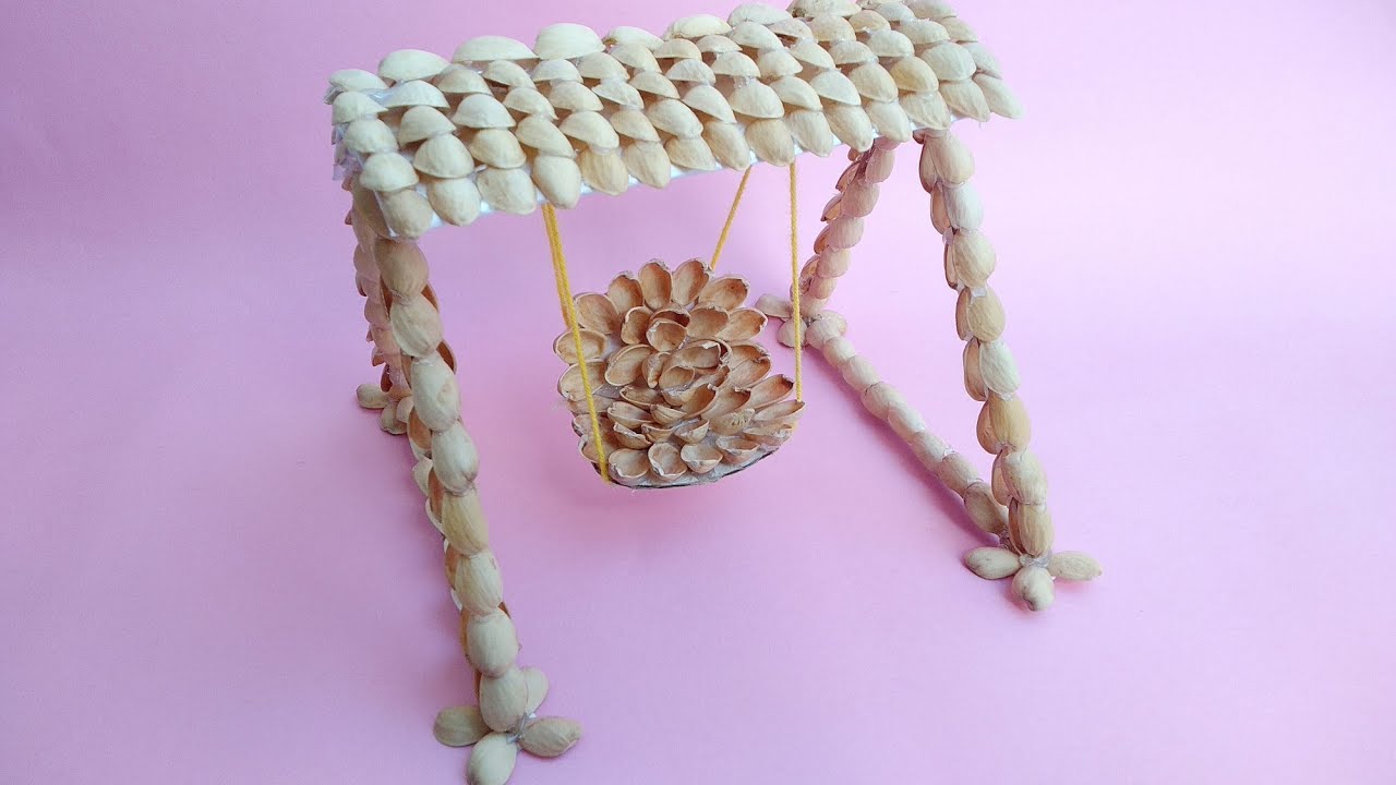 How to make jhula | Pista shell Craft ideas | School competition project | Home made swing