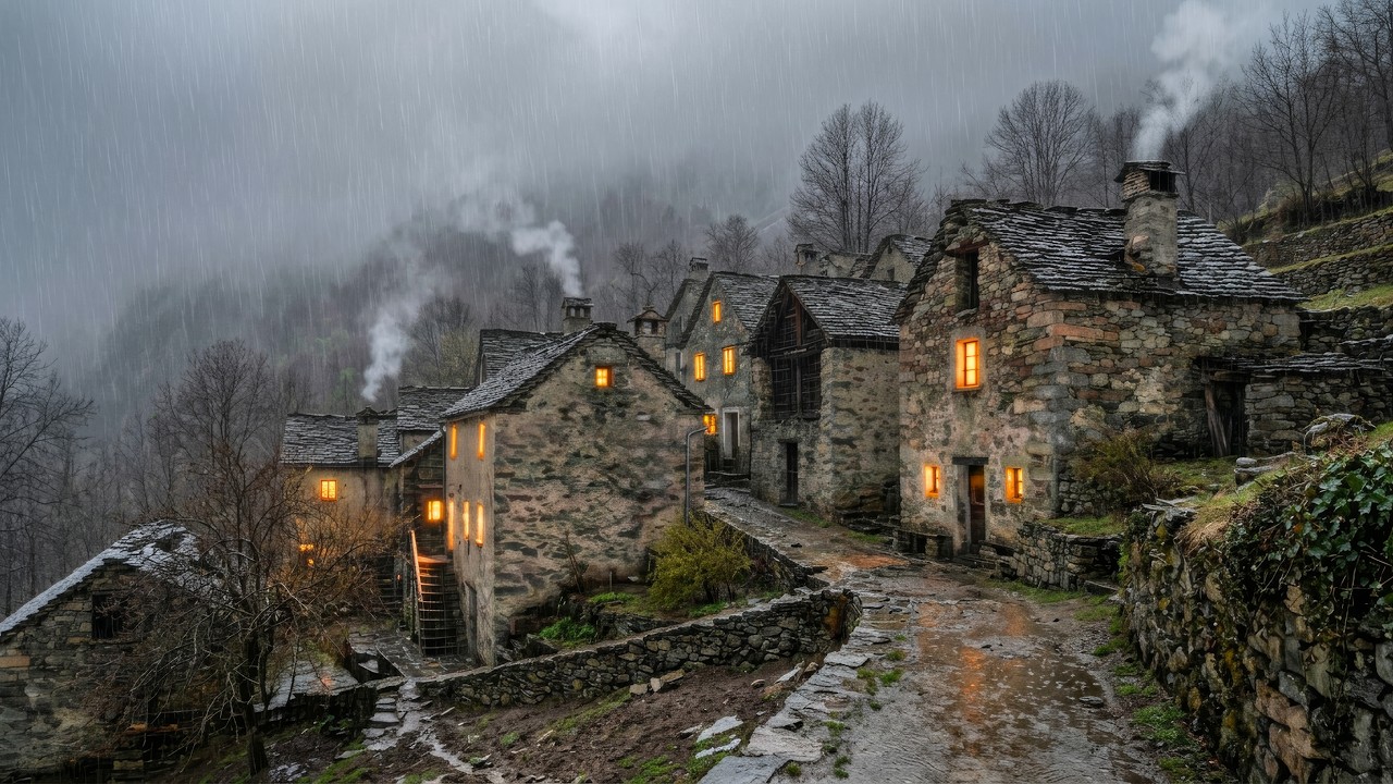 Rainy Walk Through a Historic Stone Village in Ticino 🇨🇭