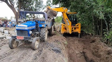JCB Backhoe Machine Making Drain and Loading Soil in Tractor - JCB Working For Road Construction -8