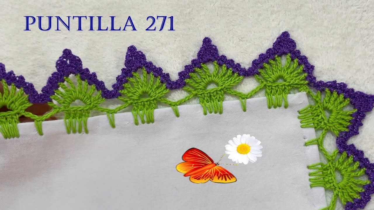 La combinacion perfecta para las orillas de servilletas💥Puntilla 271🧵puntilla a crochet 2 colores