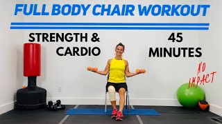 SEATED CARDIO AND STRENGTH CHAIR WORKOUT for INJURED KNEE / INTENSE NO IMPACT