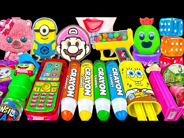 ASMR RAINBOW CANDY🌈SUPER MARIO MINIONS JANMANG LUFFY FLIP POP 슈퍼마리오 잔망루피 먹방 EATING MUKBANG