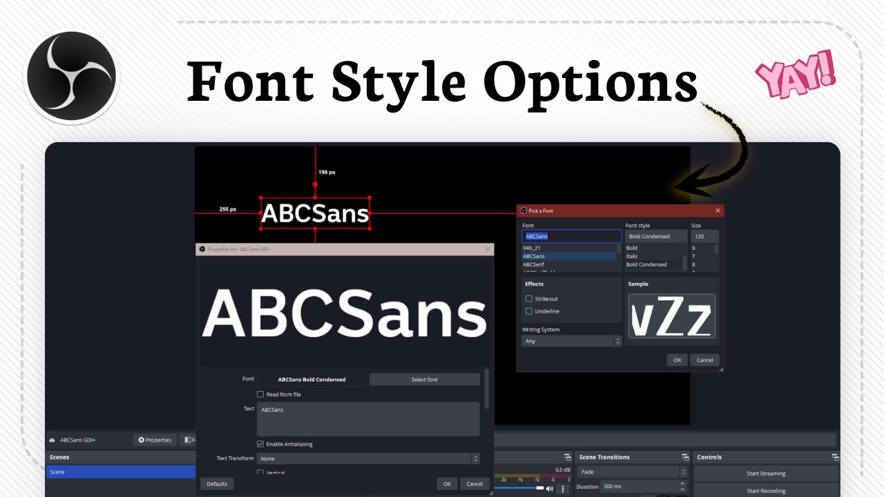 Как изменить шрифты в OBS Studio (текстовый источник)
