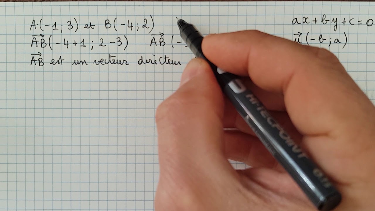 Déterminer une équation cartésienne avec le vecteur directeur