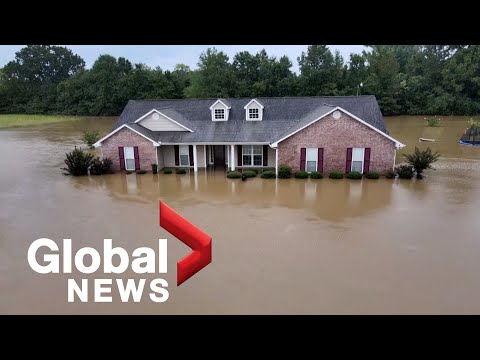 Drone video shows homes under water in Mississippi as storms submerge parts of state