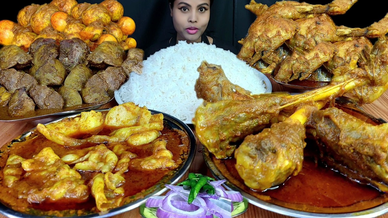 Eating Show Mutton Fat Curry Eating Video Spicy Mutton Curry Chicken Curry Egg Curry Liver Curry