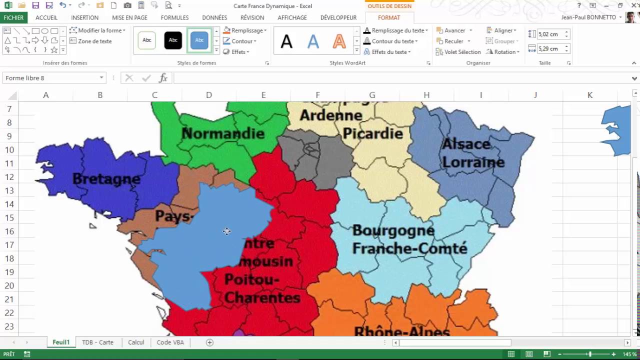 Excel Comment Creer Une Carte De France Avec L Outil Forme Youtube