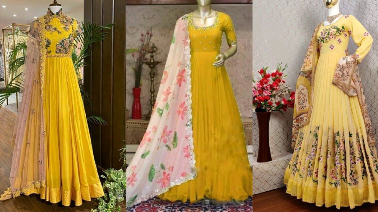 Yellow Anarkali Suit Design Ideas/ Yellow Color Anarkali Suit Design/ Yellow Anarkali Kurti