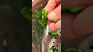 Parsley Colander Hack for Easy Leaf Removal!