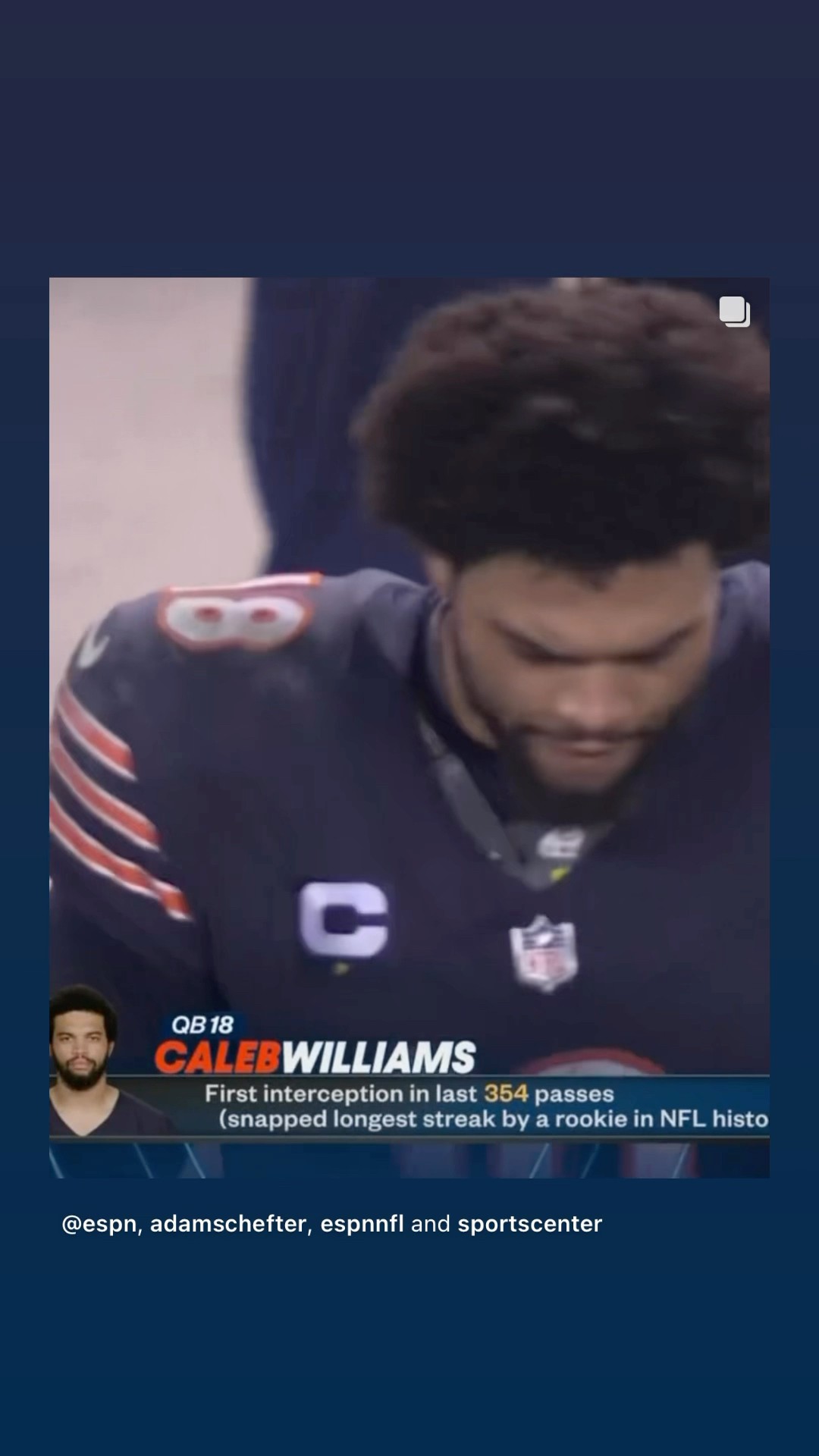 First interception in last 354 passes #hoodnews #calebwilliams #rookie #chicagobears #omg #wow #how
