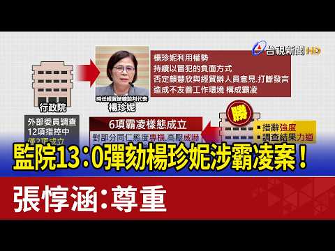 監院13：0彈劾楊珍妮涉霸凌案！ 張惇涵：尊重