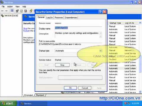 Tắt chức năng Security Center trong Windows XP