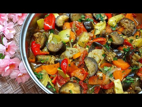 Овощное рагу из Кабачков и Баклажанов. Тушеные овощи в собственном соку. Ни грамма воды.
