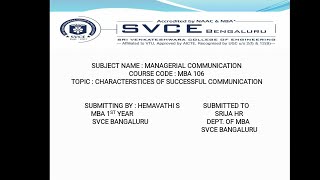 Video Assignment 1 Characteristics of successful communication (Managerial Communication)😊