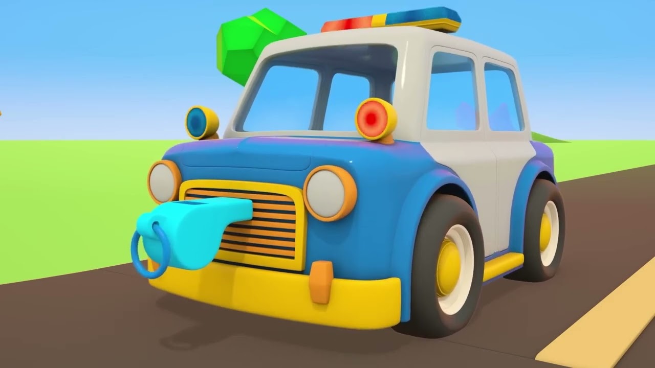 [No Music] Helper Cars - A police car. A cement mixer & tow trucks for kids