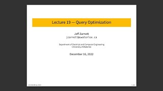 ECE 459 Lecture 19: Query Optimization