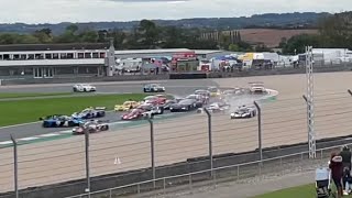 Jimmy Broadbent and Ben Collins involved in turn 1 CARNAGE at Donington Park