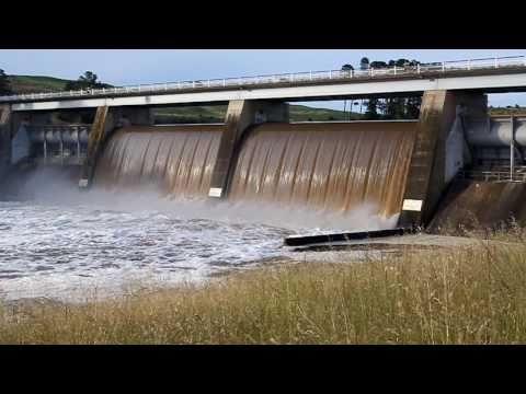 Scrivener Dam with two gates open letting the water out from Lake Burley Griffin, Canberra. The lake was overflowing on 3 December 2010 after 90mm+ of rain had fallen in the ACT region in the preceding two days. More footage of Scrivener Dam from 9 December can be seen here: www.youtube.com and www.youtube.com