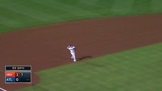MIA@ATL: Johnson makes a nice pick at third base
